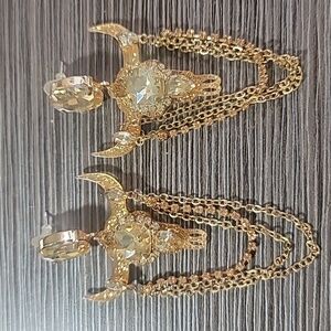 Gold Bull Skull Chain Earrings